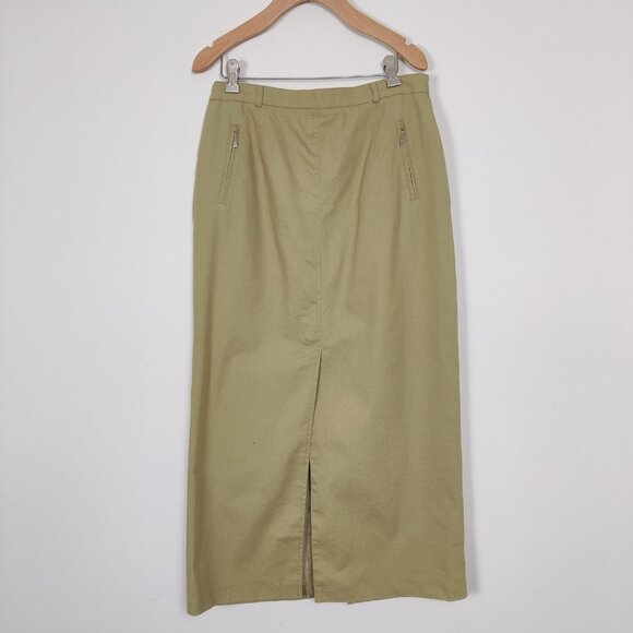 FE Edition Women's Maxi Skirt in Green Size 12 Cotton Old Money Quiet Luxury - Picture 1 of 15
